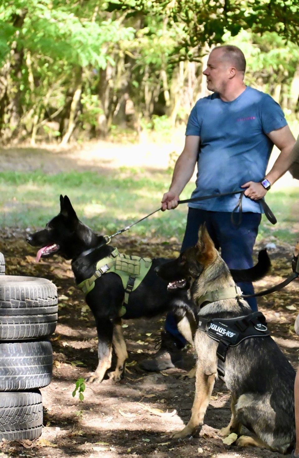 Onyx waiting for training with other working dogs and their handlers